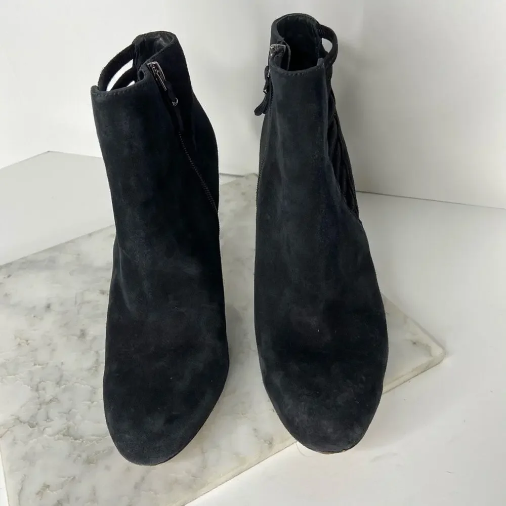 Via Spiga Black Suede Stiletto Heeled Ankle Boots Cutouts Size 10 $220 - Picture 2 of 11